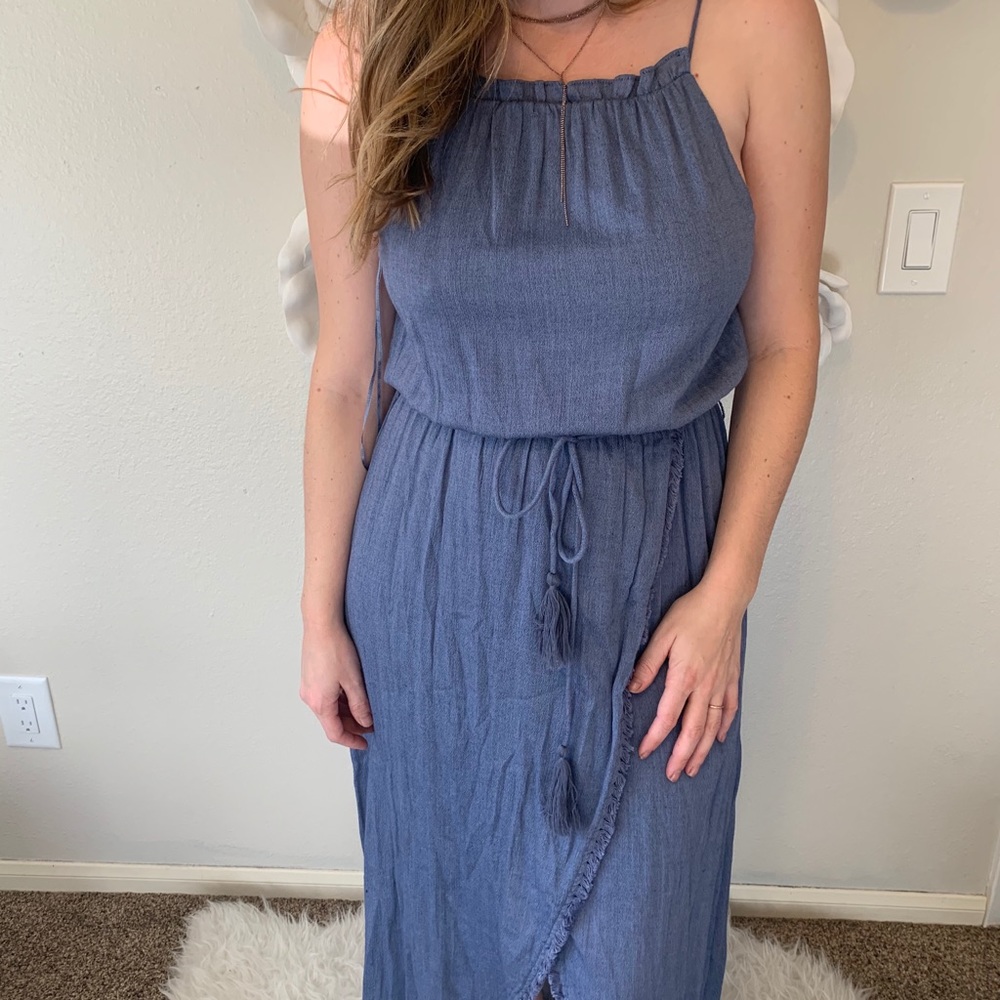 Boho denim blue colored tank maxi dress